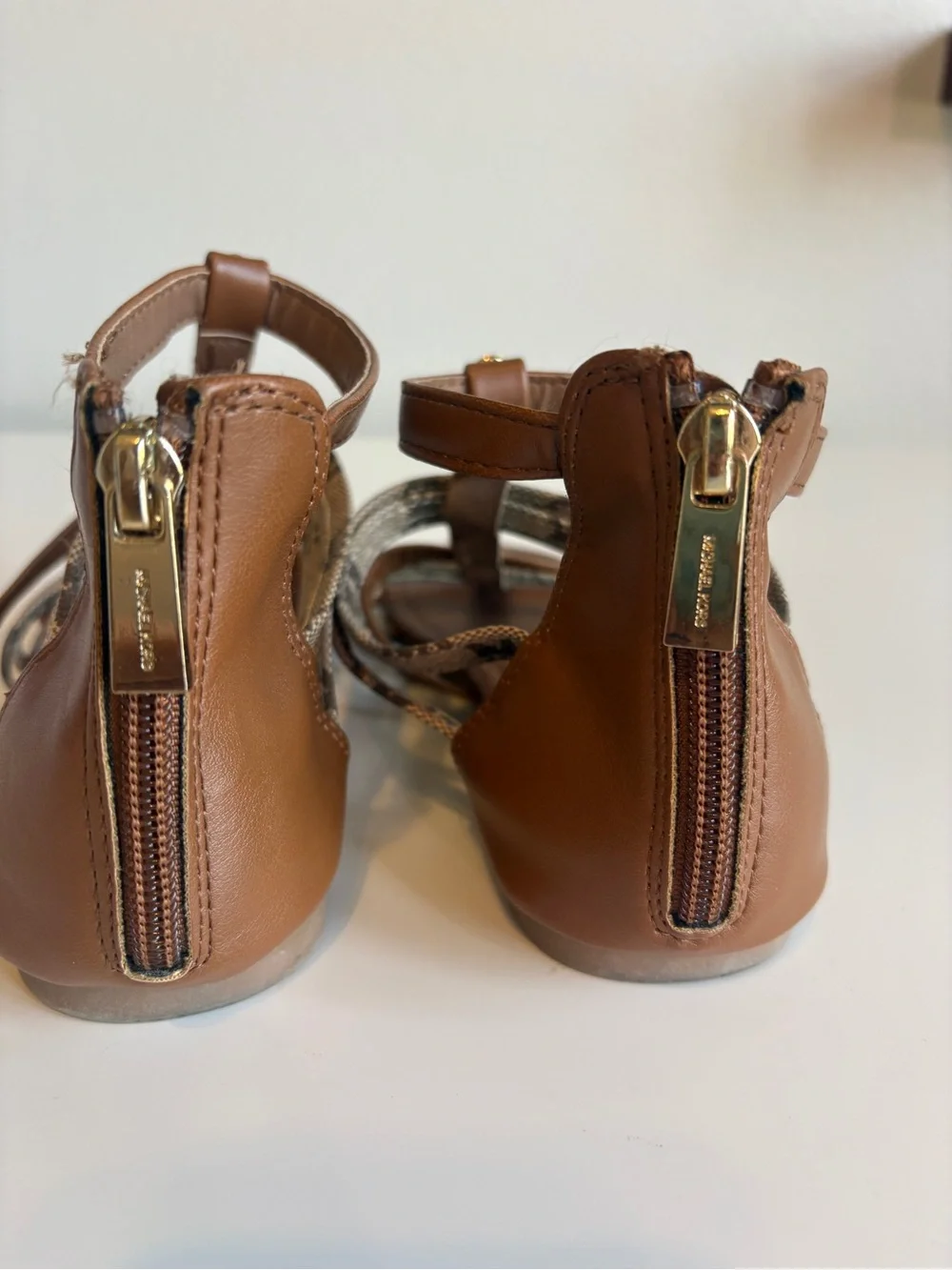 MICHAEL Michael Kors Tan Gladiator Sandals with Snake-Print Straps